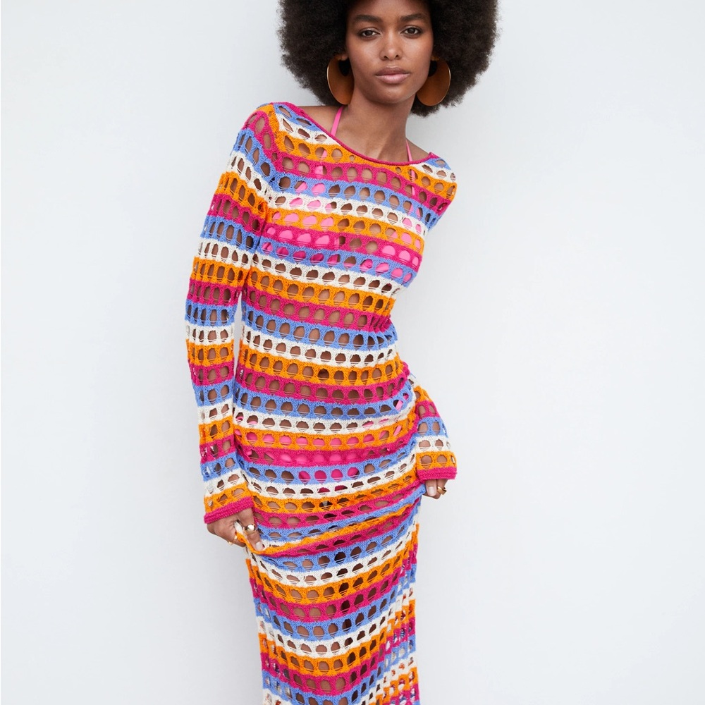 Mango Multi-Coloured Crochet Dress